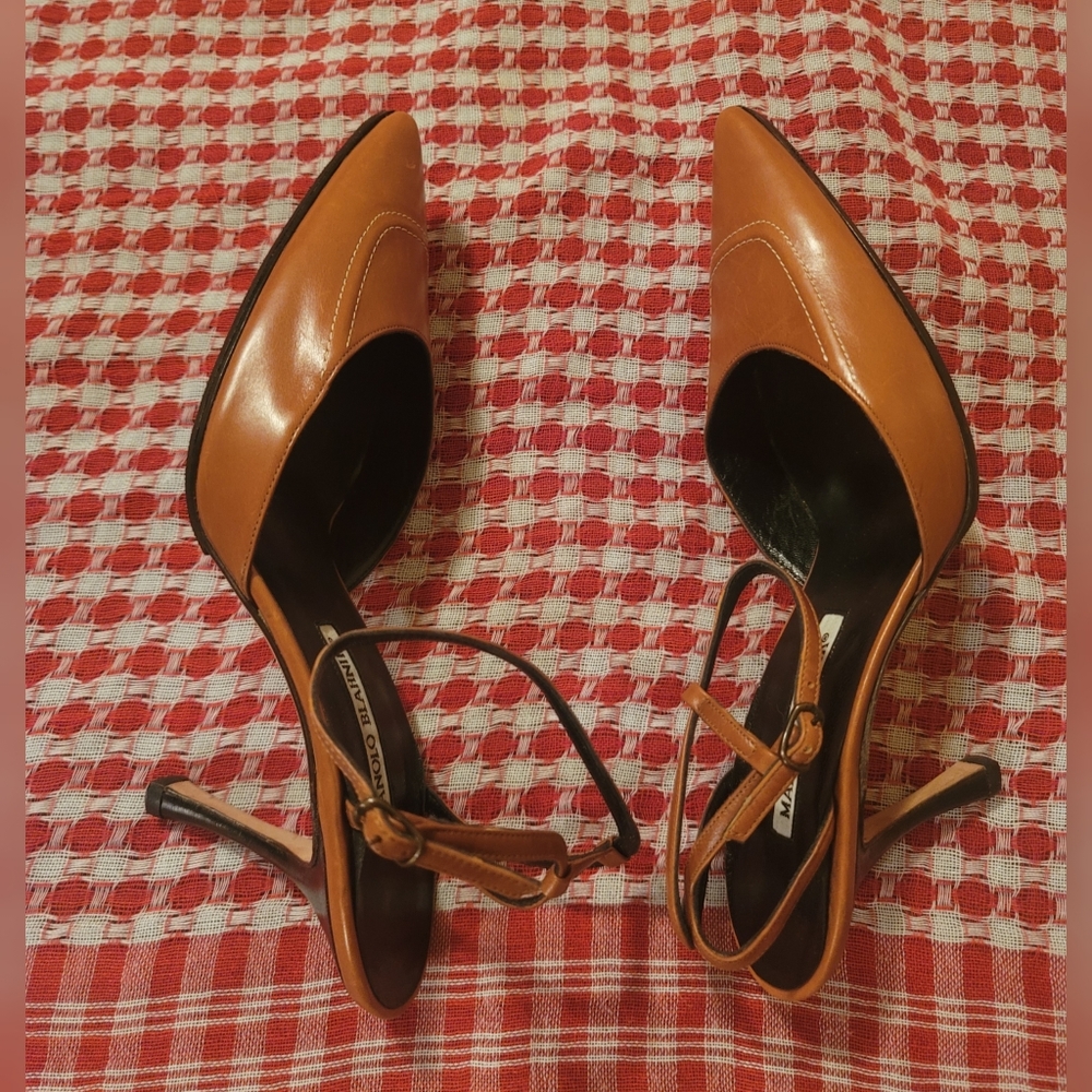Manolo Blahnik Brown Leather Strappy Heels Size 37.5 - Picture 2 of 15